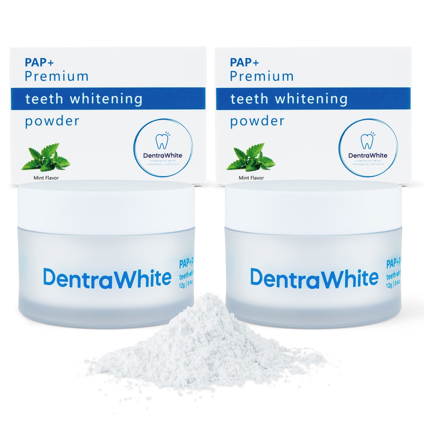 DentraWhite Radiant Powder Pair – 2x Teeth Whitening Powder Jars for Stain Removal, Fresh Mint Flavour for a Brighter Smile