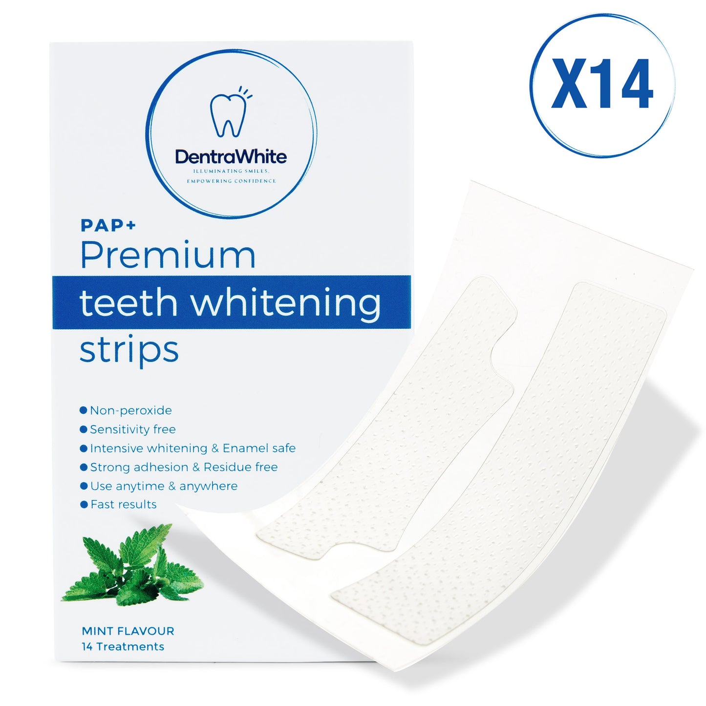 DentraWhite PAP+ Whitening Duo – Teeth Whitening Powder & 14 Whitening Strip Treatments for Stain Removal, Fresh Mint Flavour