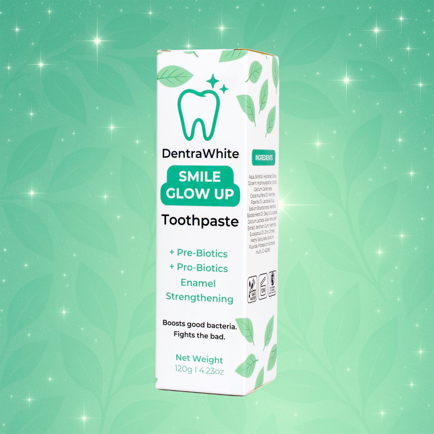 Bright & Fresh Duo – Pre + Probiotic Enamel Strengthening Toothpaste (XL 120g) & Smile Glow Up Teeth Whitening Strips (PAP+) – 14 Treatments / 28 Strips