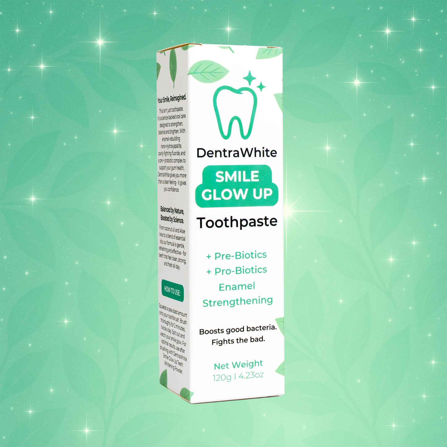 DentraWhite Smile Glow Up Pre + Probiotic Enamel Strengthening Toothpaste – XL 120g Tube