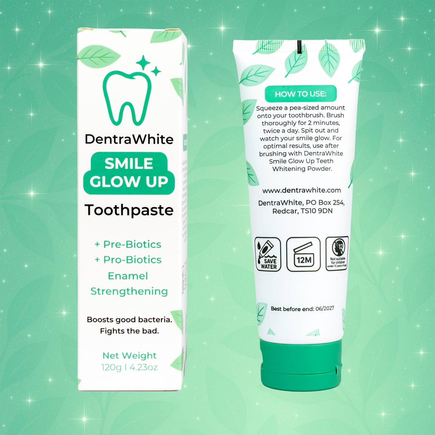 Glow & Protect Duo – Pre + Probiotic Enamel Strengthening Toothpaste (XL 120g) & Smile Glow Up Teeth Whitening Powder (PAP+) – XL 40g Jar