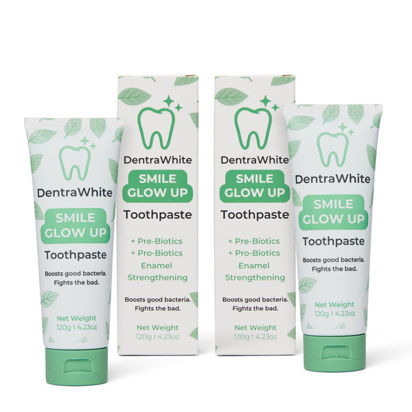 DentraWhite Daily Care Twin Pack with two Smile Glow Up Pre + Probiotic Toothpaste tubes