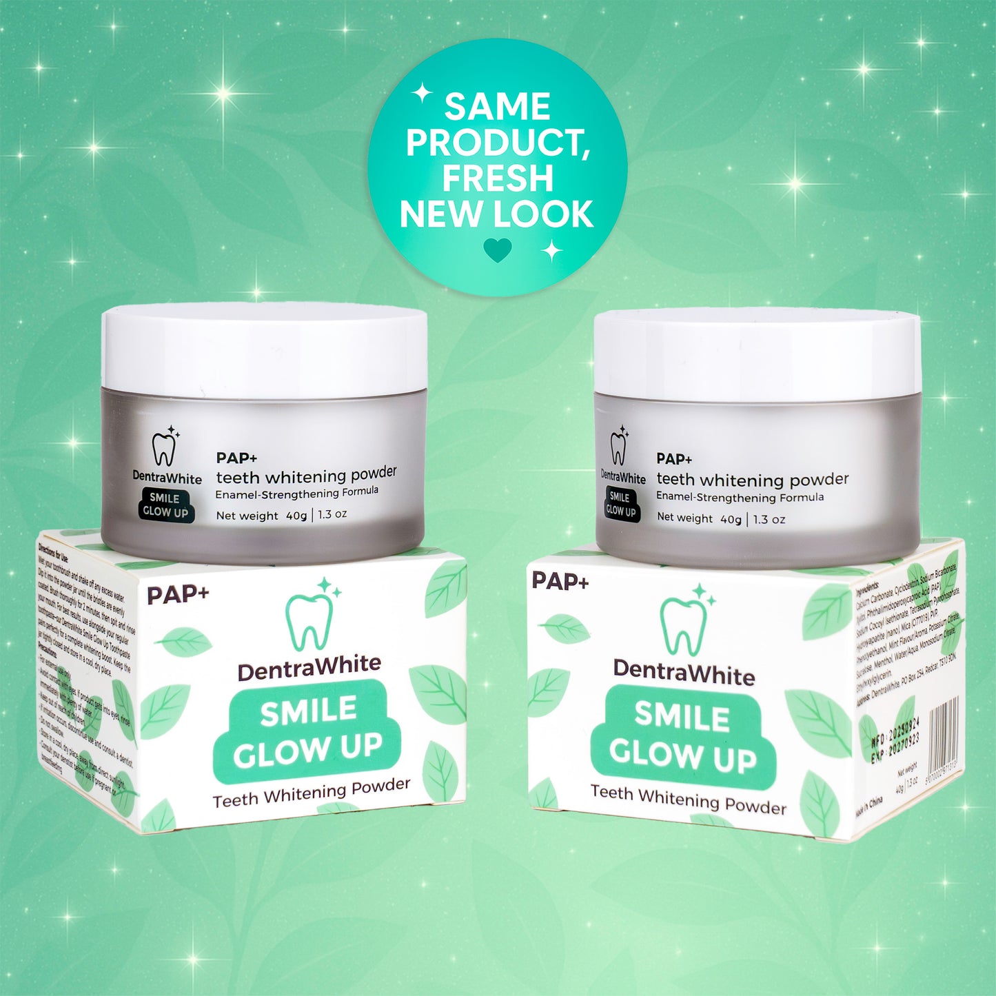 Radiant Powder Pair – 2× Smile Glow Up Teeth Whitening Powder (PAP+) – XL 40g Jars