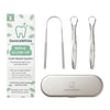 DentraWhite Smile Glow Up Stainless Steel Tongue Scraper Set – 3 Tools with Travel Tin